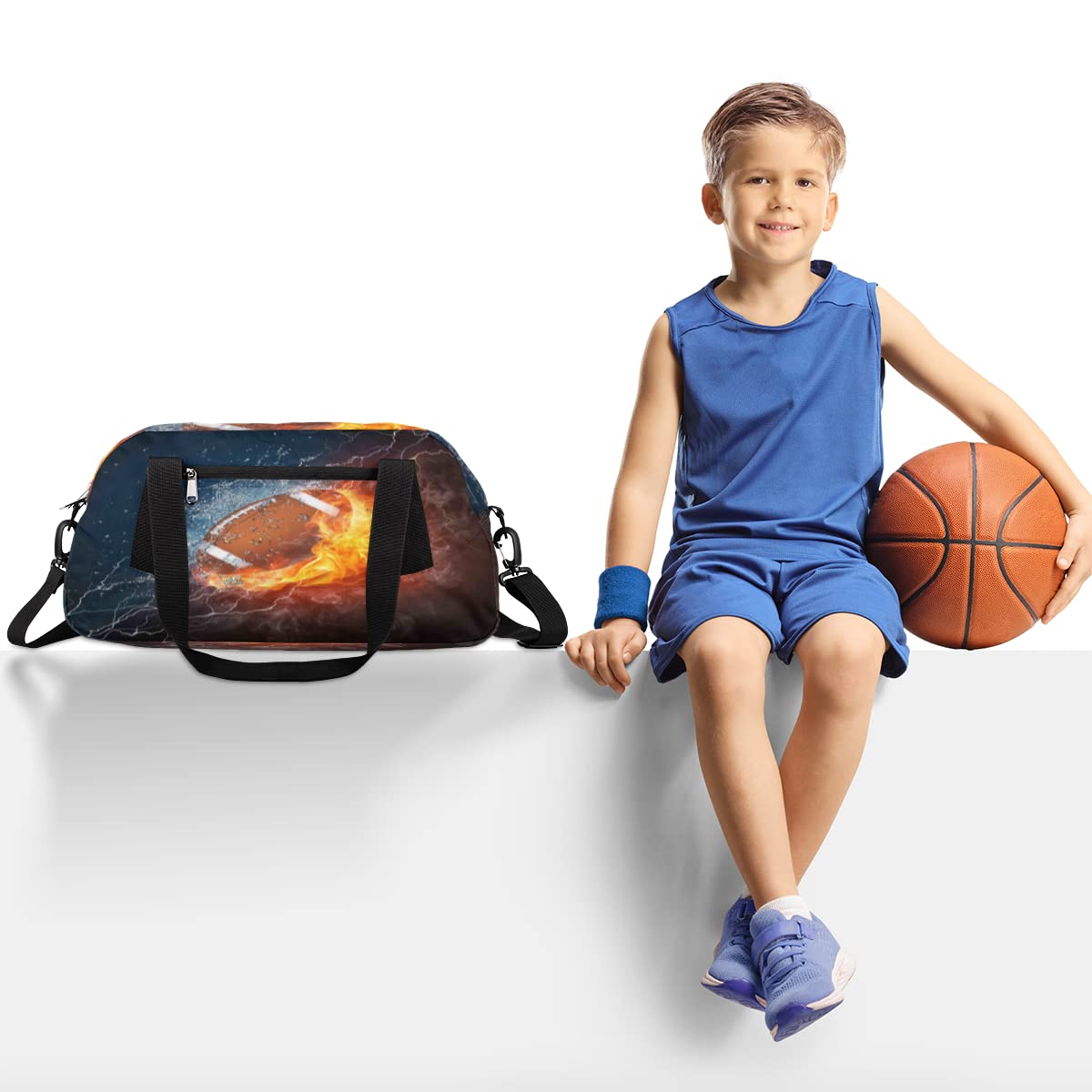 Fire Water American Football Kids Travel Duffle Bags, Sport Swim Gym Bag Overnight Weekender Bag for Boy Girl…