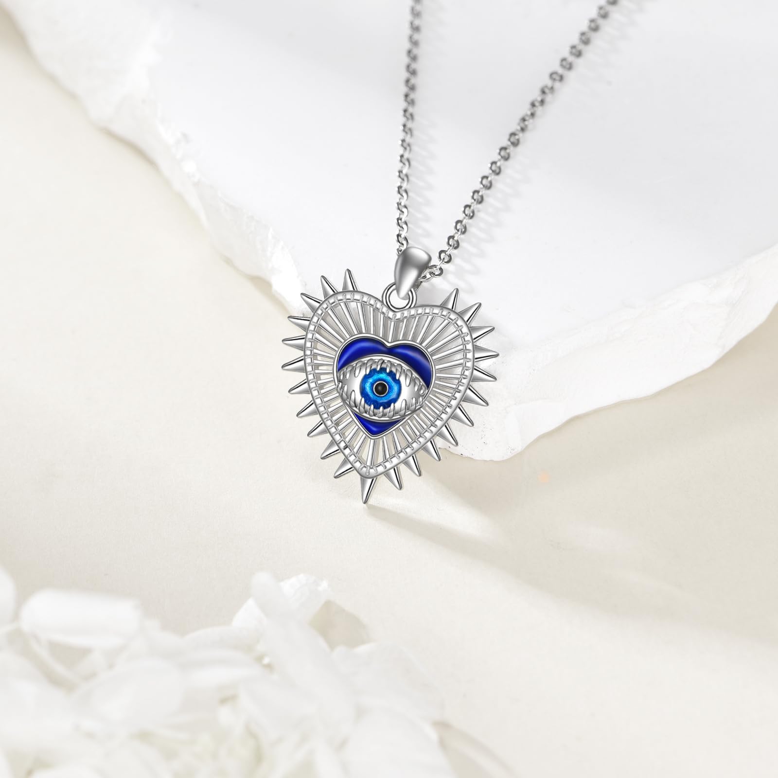 YFN Collar de plata de ley con colgante de ojo turco azul, joyería contra el mal de ojo, joyería para mujer, amuleto de mal de ojo, regalo Y2k para ella, Normal, Plata esterlina, No es una piedra
