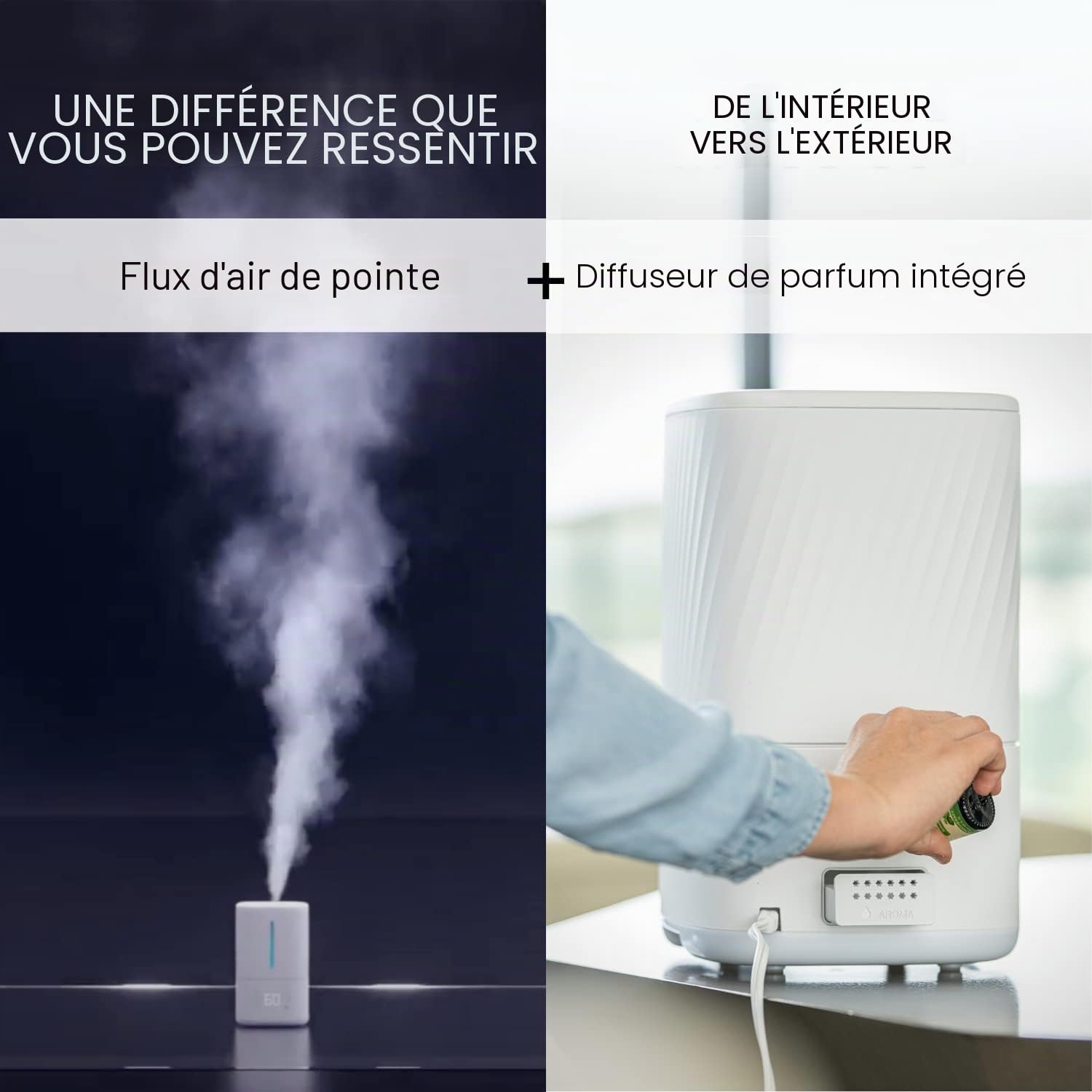 MIKO Humidificateur avec brume fraîche et chaude, humidificateurs à ultrasons pour grande pièce – Filtre à eau, mode automatique, conception sans fuite, mode veille, minuterie intégrée