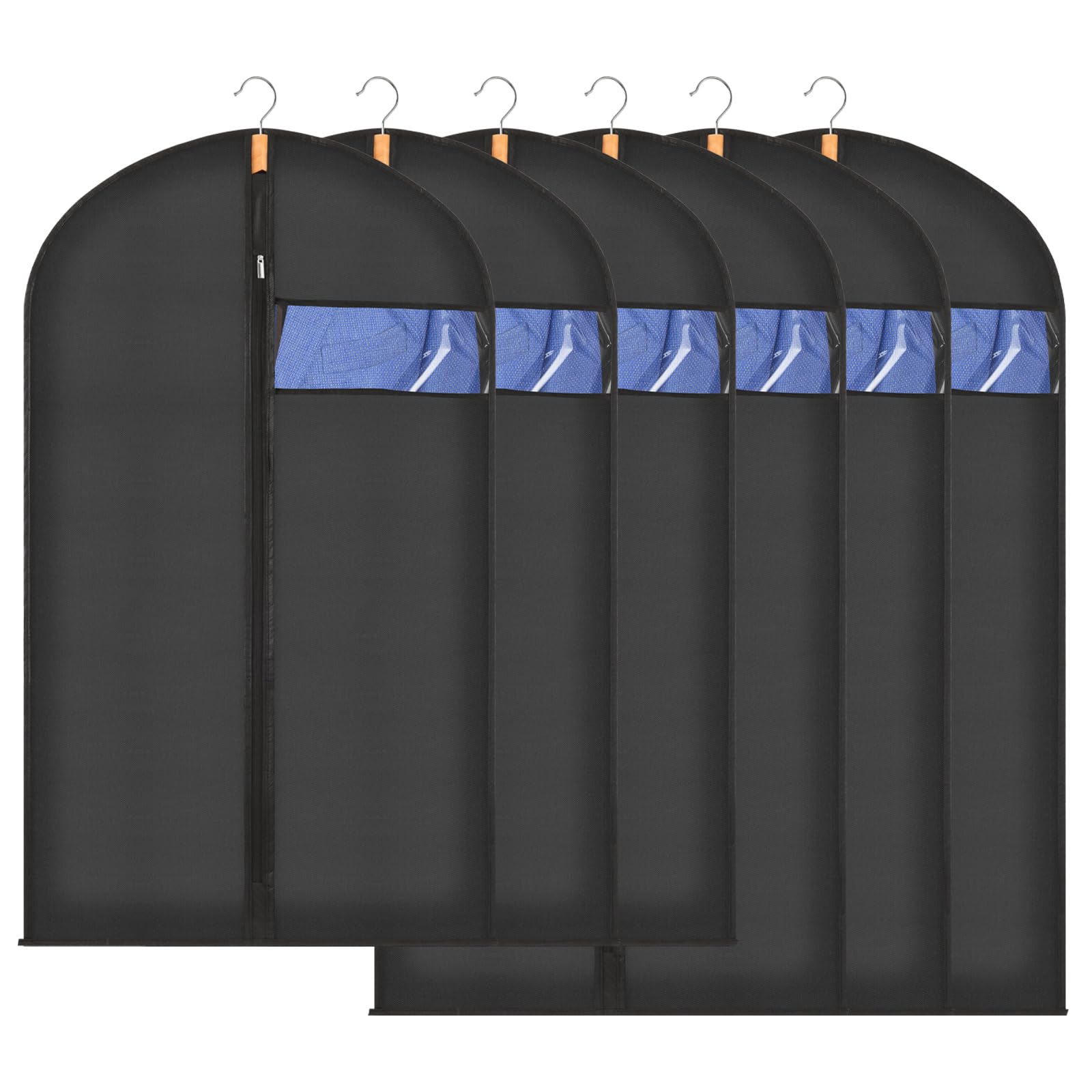 Sevenpers 6 Pack Suit Bags Garment Bags for Hanging Clothes, Waterproof Dustproof Clothes Covers with Zip, Storage Bags for Suits, Dresses, Coats and Gowns, 3 x 60 x 100 cm + 3 x 60 x 120 cm, Black