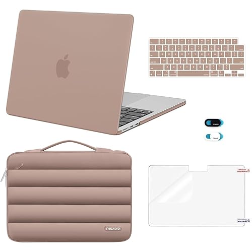 MOSISO Compatible with MacBook Air 13 inch Case M5 2026 M4 2025 M3 M2 2024-2022 A3449 A3240 A3113 A2681, Hard Case&Puffy Bag&Keyboard Cover&Webcam Cover&ScreenFilm for MacBook Air 13.6, Bronze Brown