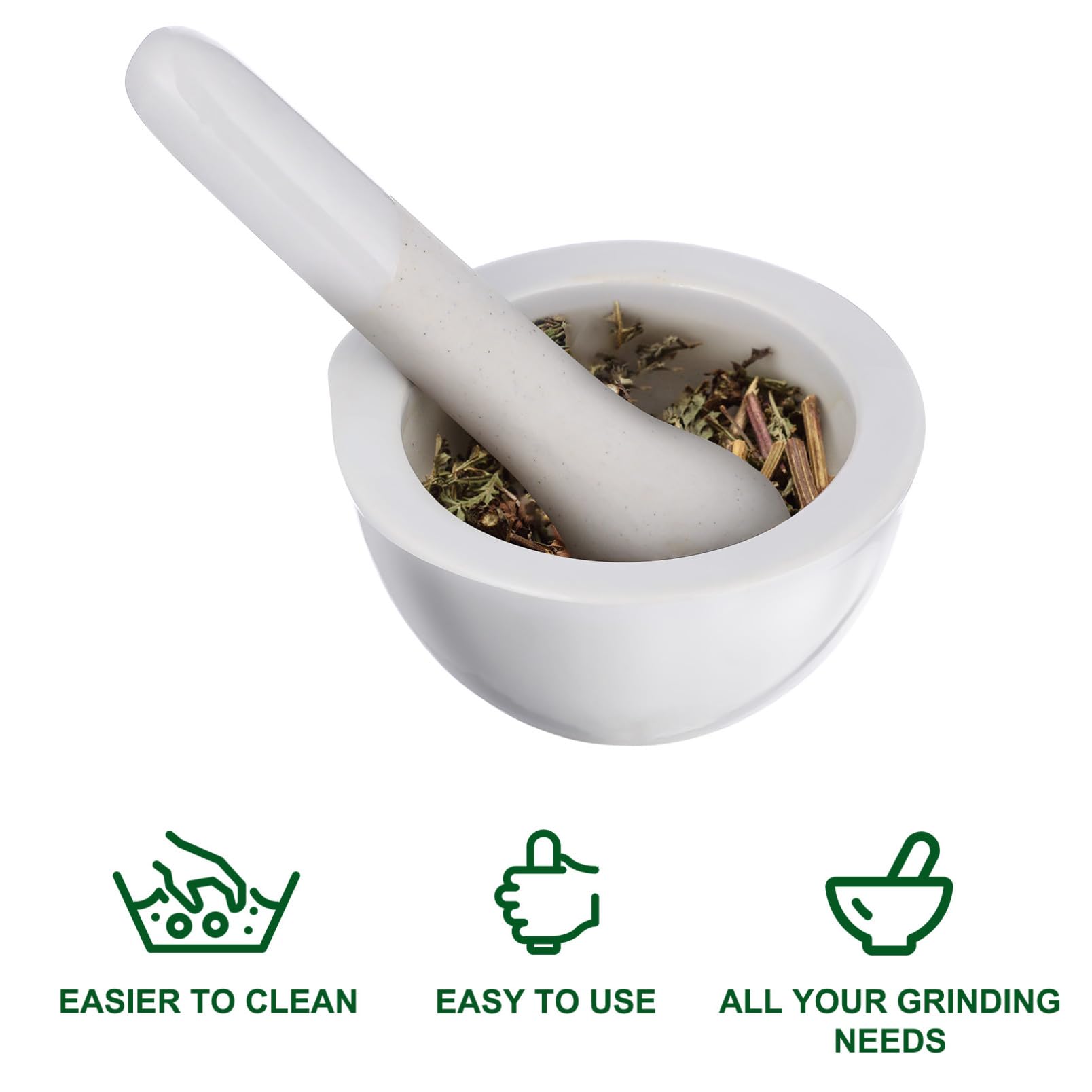 Juego de 2 Morteros de Porcelana Redondos para Moler Especias y Medicinas Acabado Artesanal y Diseño Elegante para Cocina y Uso Científico