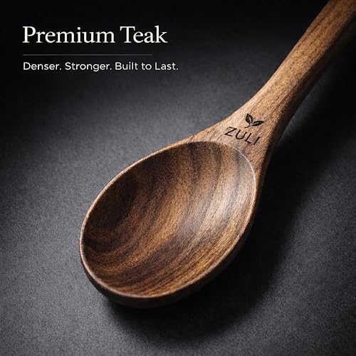 Miniatura 5 de Juego de utensilios de cocina de madera de teca de 6 piezas, cucharas y espátulas para utensilios de cocina antiadherentes, resistentes al calor,