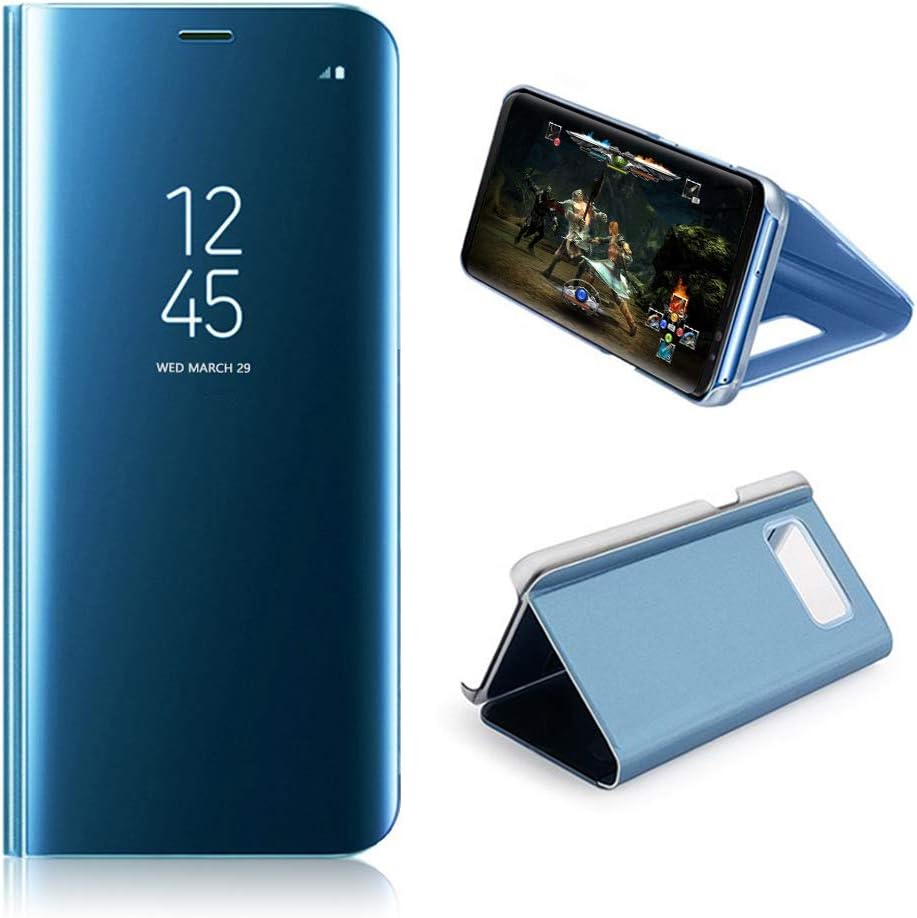 AURSEN Case Samsung Galaxy S8 Plus Mirror View Flip Cover PU Leather Magnetic Protective Cover with Kickstand for Samsung Galaxy S8+,Blue