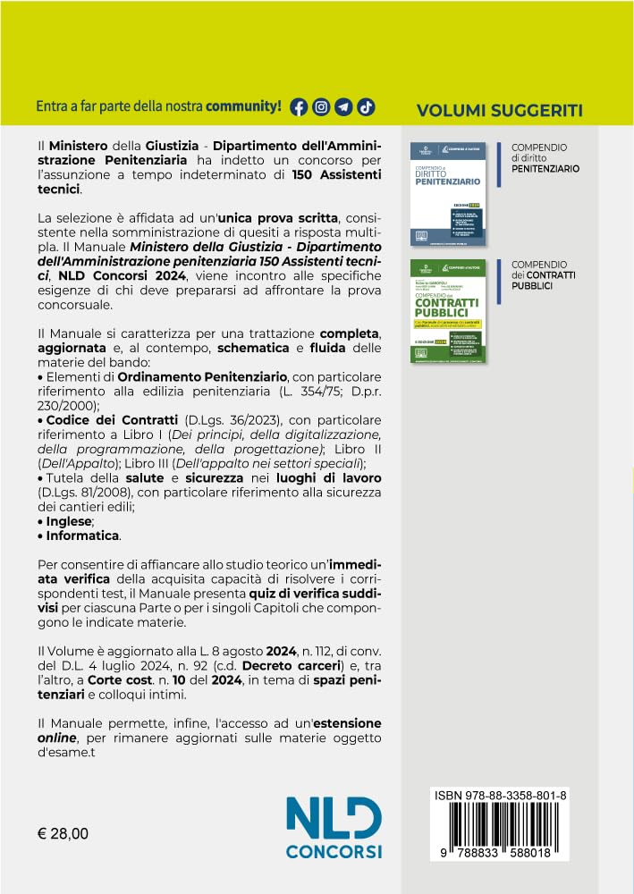 Concorso Ministero della Giustizia. 150 Assistenti tecnici per il Dipartimento dell'amministrazione penitenziaria 2024. Con espansione online