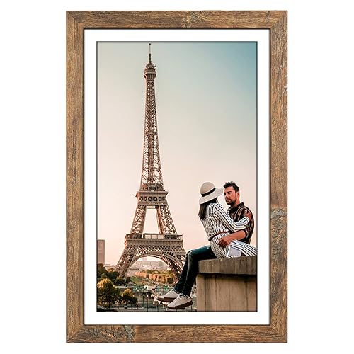 Capcillin 11x17 Picture Frame Wood Pattern Rustic Brown Poster Frame Set of 1, Wall Mounting, Plexiglass, Great for Prints, Mural, and Art - Rustic Brown - 11x17