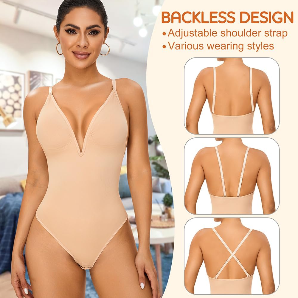 Deep V Neck Bodysuit Low Back Corset Shapewear for Kuwait Ubuy