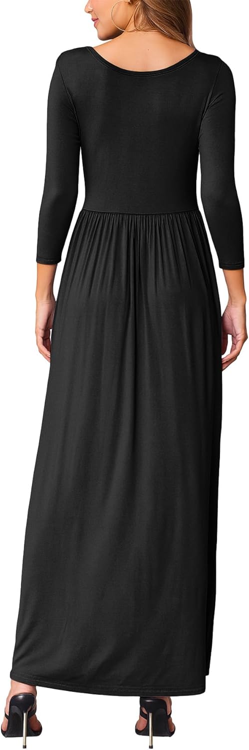 EUOVMY Women's Long Sleeve Loose Maxi Dresses Casual Long Dresses with Pockets - Image 2