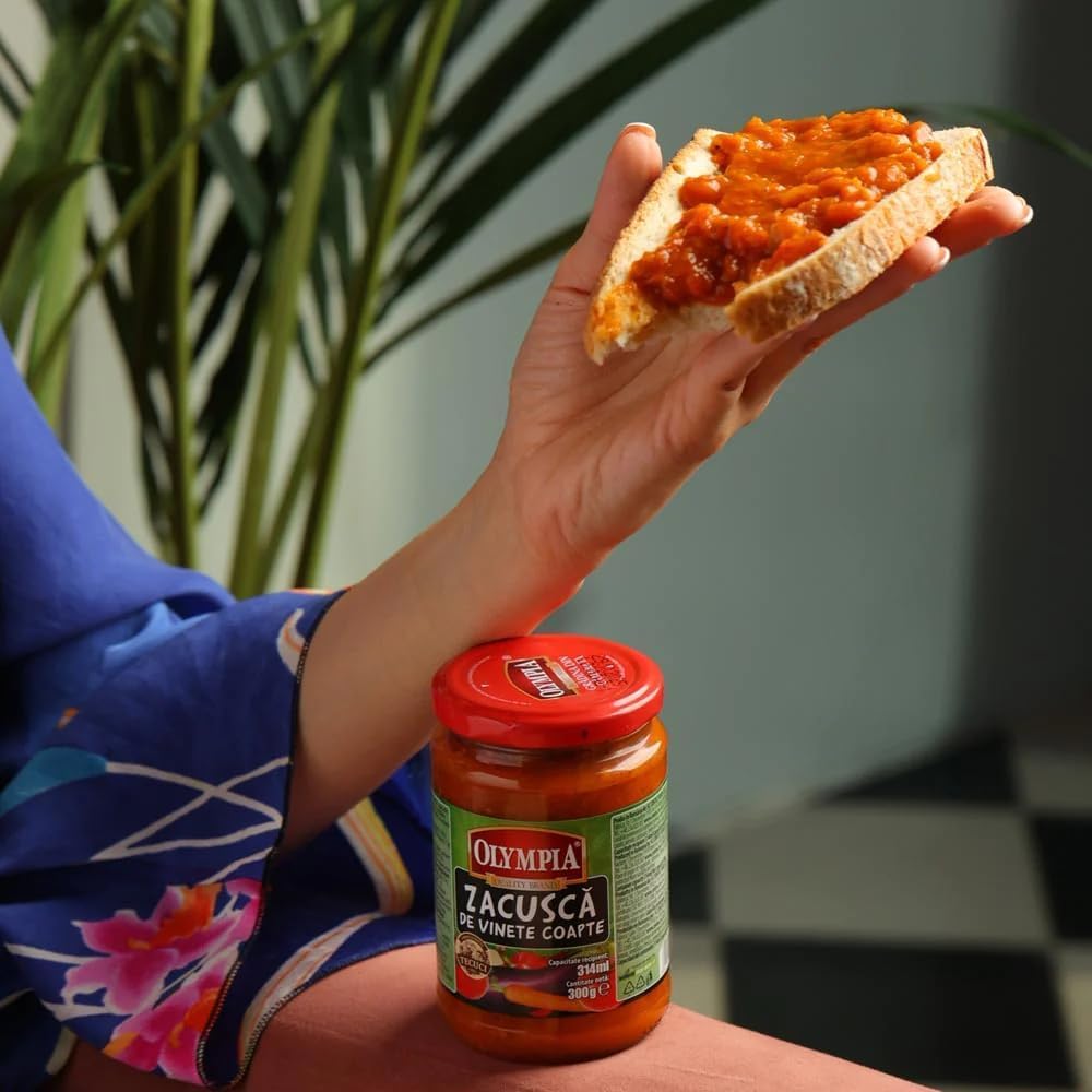 Olympia Zacusca de Vinete Coapte, Crema di Melanzane Arrostite, Aperitivo in Vetro, Specialità Vegetale Tradizionale Rumena, Set da 6 Barattoli da 300g