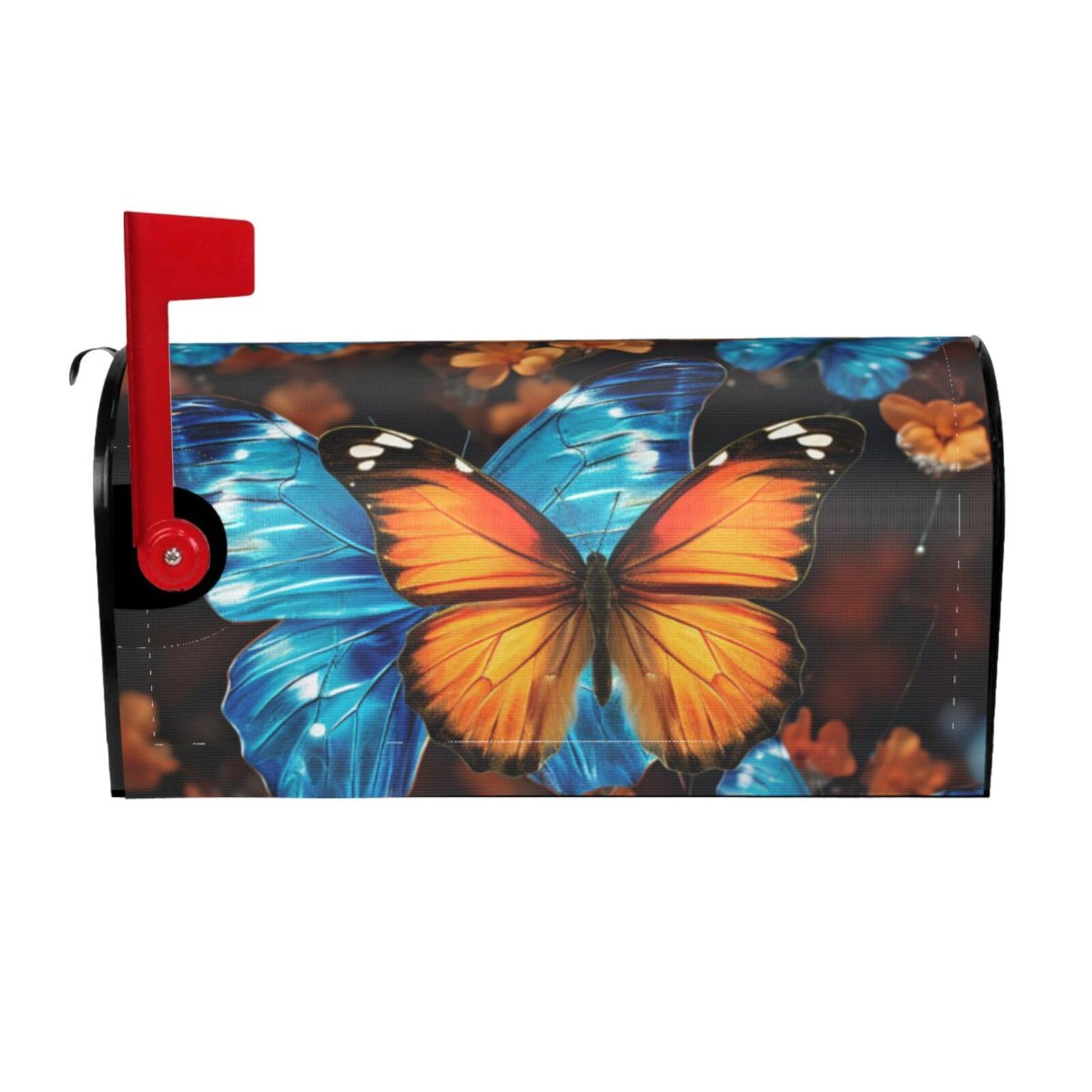 Blue and Orange Butterflies Mailbox Covers Magnetic Wraps Post Letter Box Cover Garden Home Decor 25.5x21 in