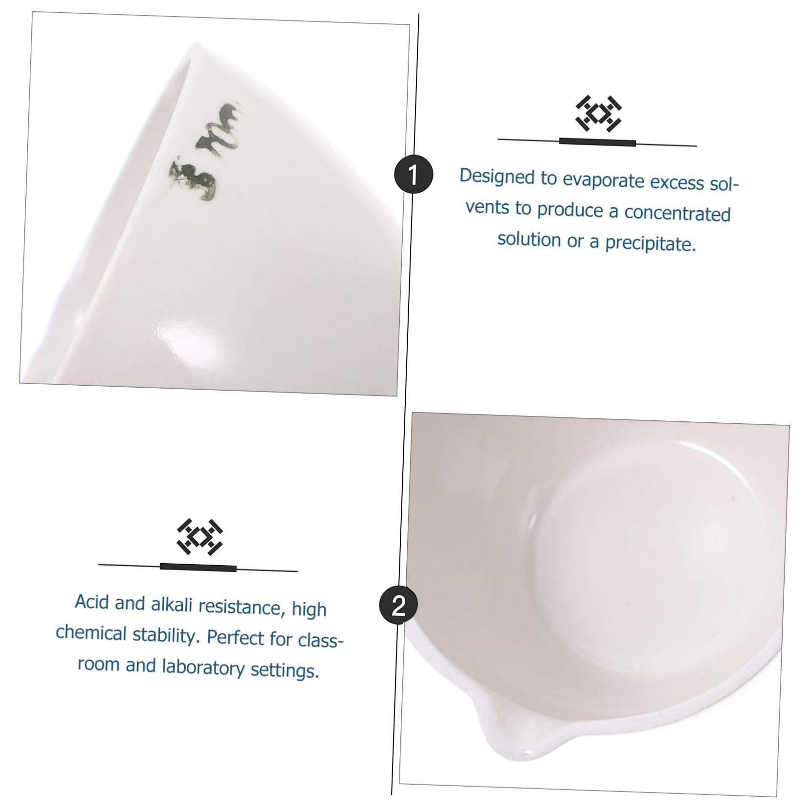 2 Stück Runde Verdampfungsschalen aus Keramik mit Henkel und Ausguss 70ml Fassungsvermögen für Labor und Klassenzimmer