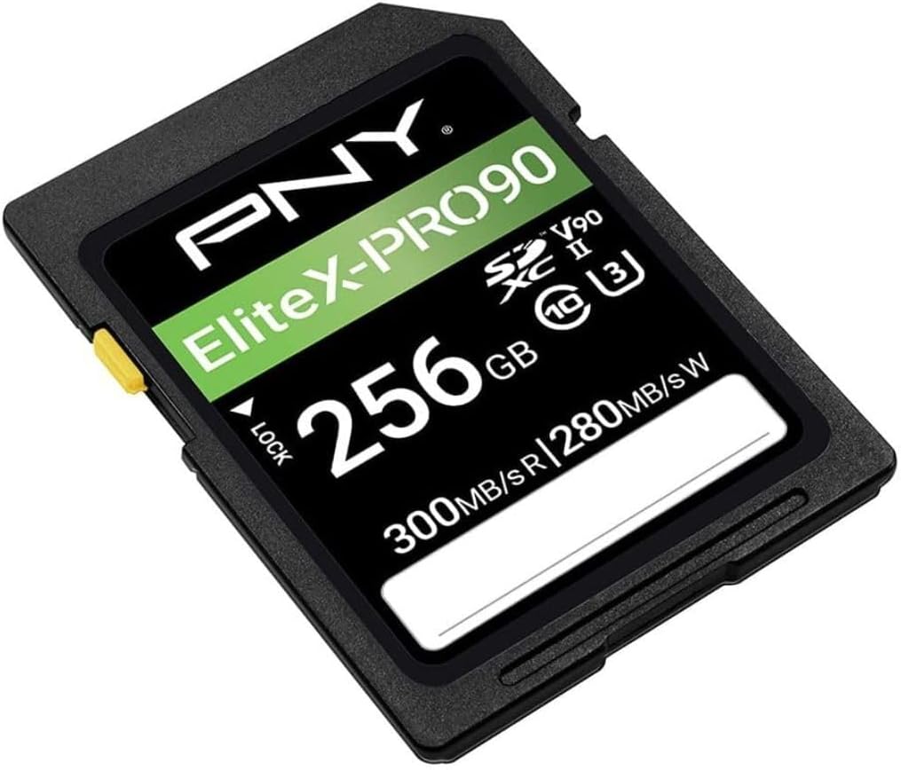 PNY 256GB EliteX-PRO90 UHS-II SDXC Memory Card – R300MB/s W280MB/s, U3, V90, 8K UHD, Full HD, UHS-II for Professional Photographers & Content Creators, DSLR, Mirrorless Cameras, Advanced Video Cameras