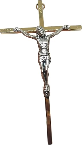 Crucifijo de pared de metal moderno dorado plateado bronce Crucifijo de pared 7.7 pulgadas elegante crucifijo (oro)