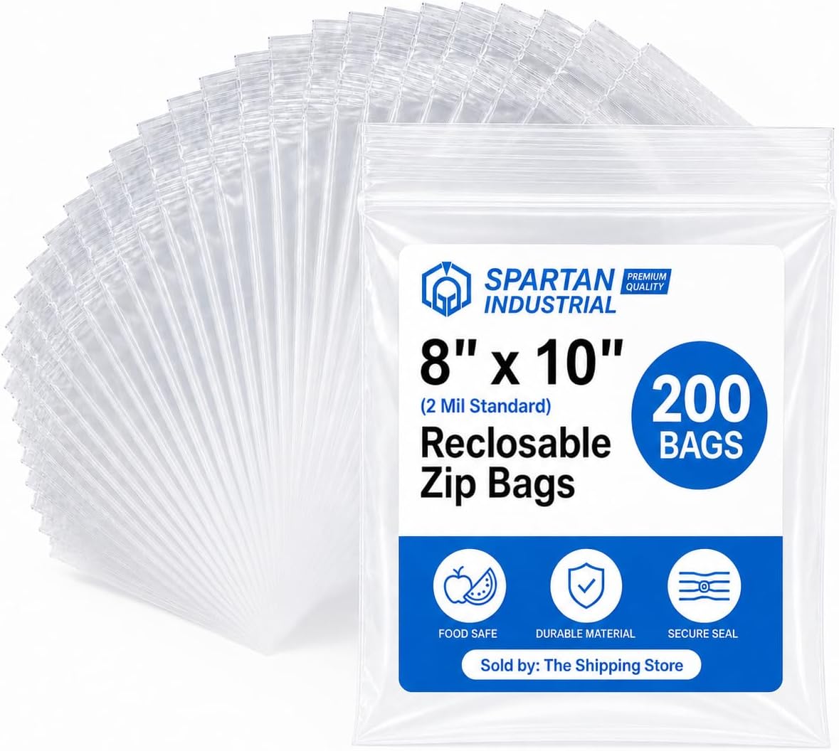 Spartan Industrial - 8โ X 10โ (200 Count) Quart Clear Reclosable Zip Plastic Poly Bags with Resealable Lock Seal Zipper - 2 Mil