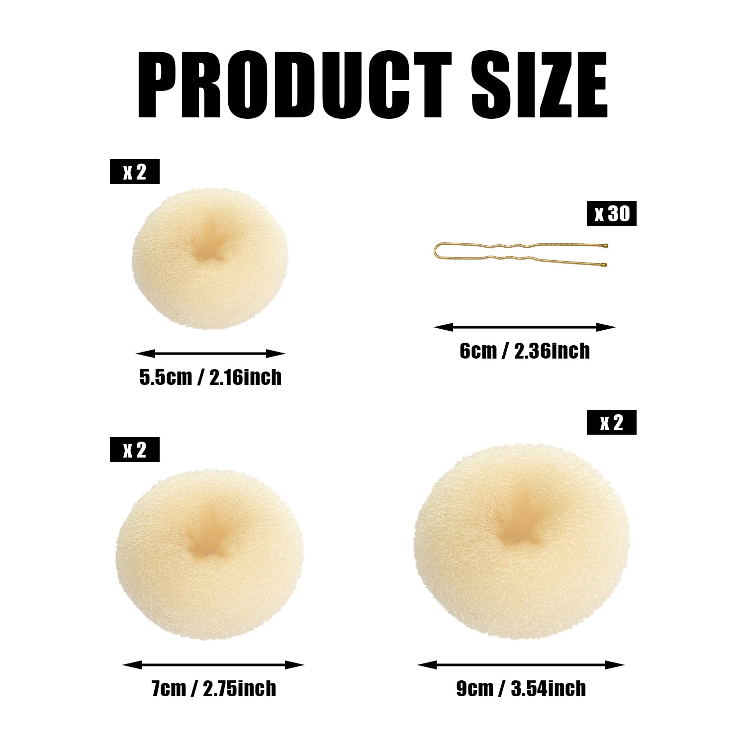 CORTNEY Ciambella per Chignon Set, 6 Pezzi Beige Chignon a Ciambella, 30 Forcine per Capelli Biondi a Forma di U, per Acconciature Ciambella Chignon Capelli, Ballerine Bambini Ragazze e Donne