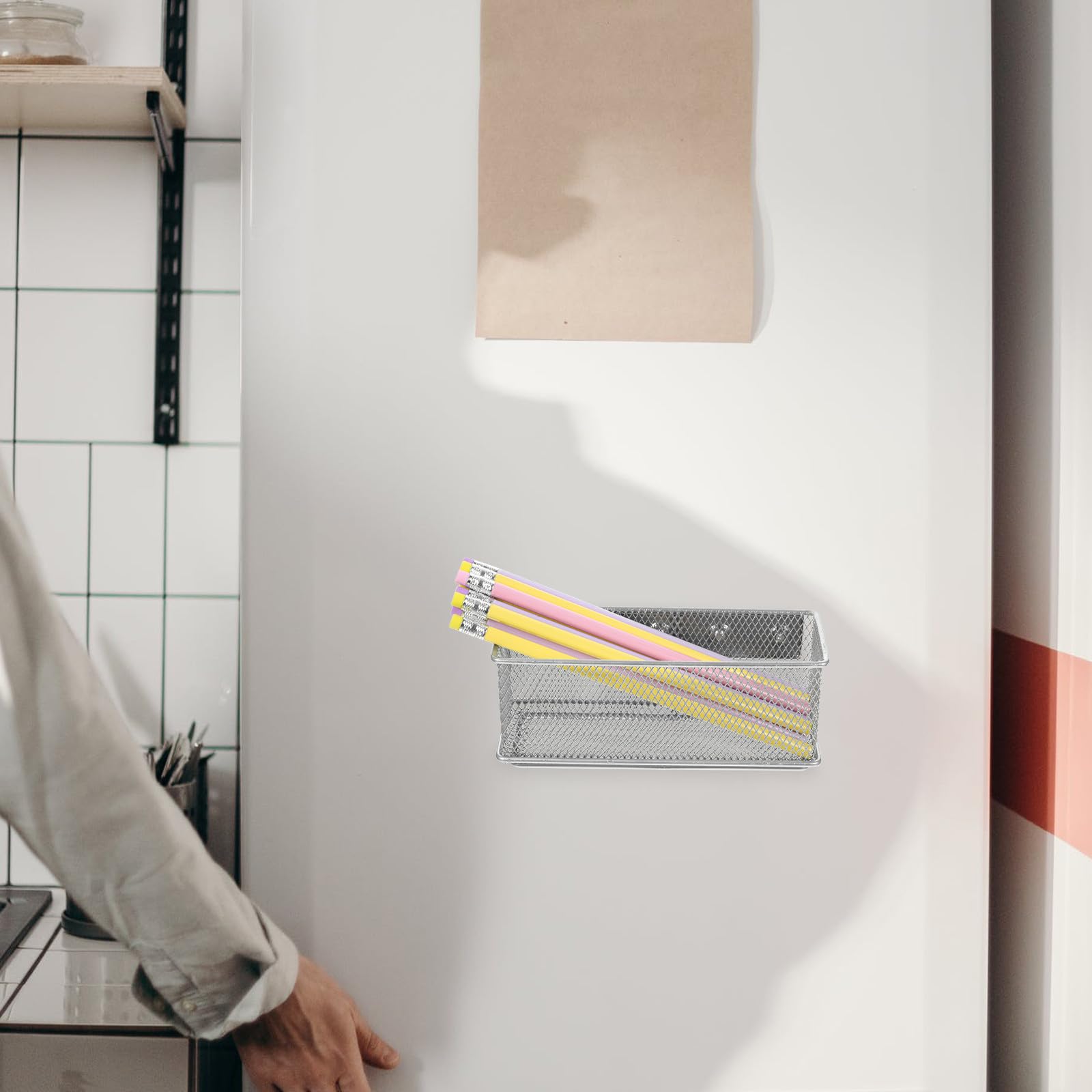 Operitacx Portapenne Organizer Multifunzionale in Metallo Magnetico Cestino a Rete Traspirante Grande Capacità Semplice e Elegante per Lavagne Bianche e Armadietti