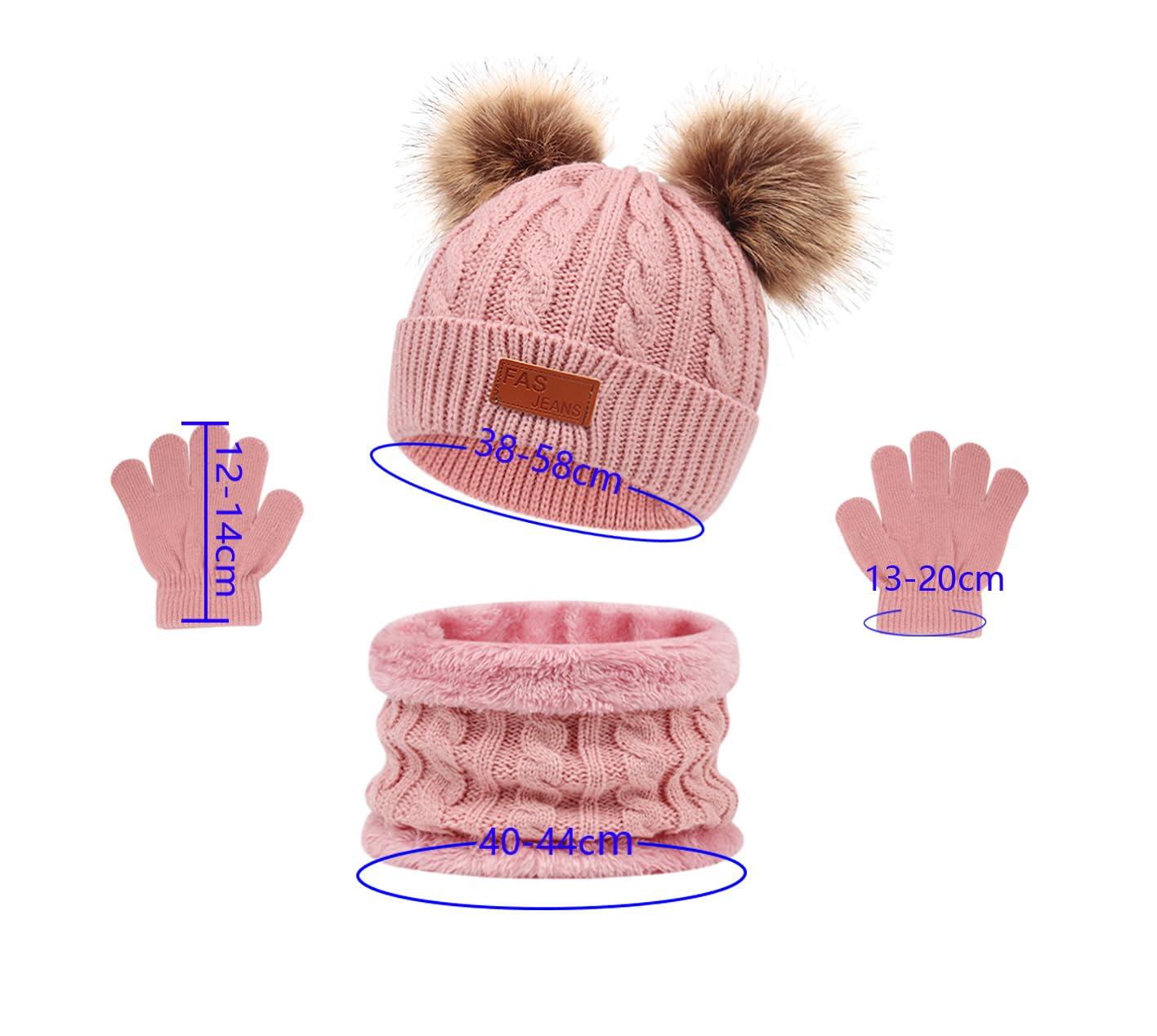 Set de Bufanda Gorro y Guantes Niña-Niño, Conjunto de Bufanda Sombrero y Gorro Niño Invierno, Gorros con Pompon Lana NiñoBraga Cuello Polar y guantes de punto cálidos para niño 2-6 Años
