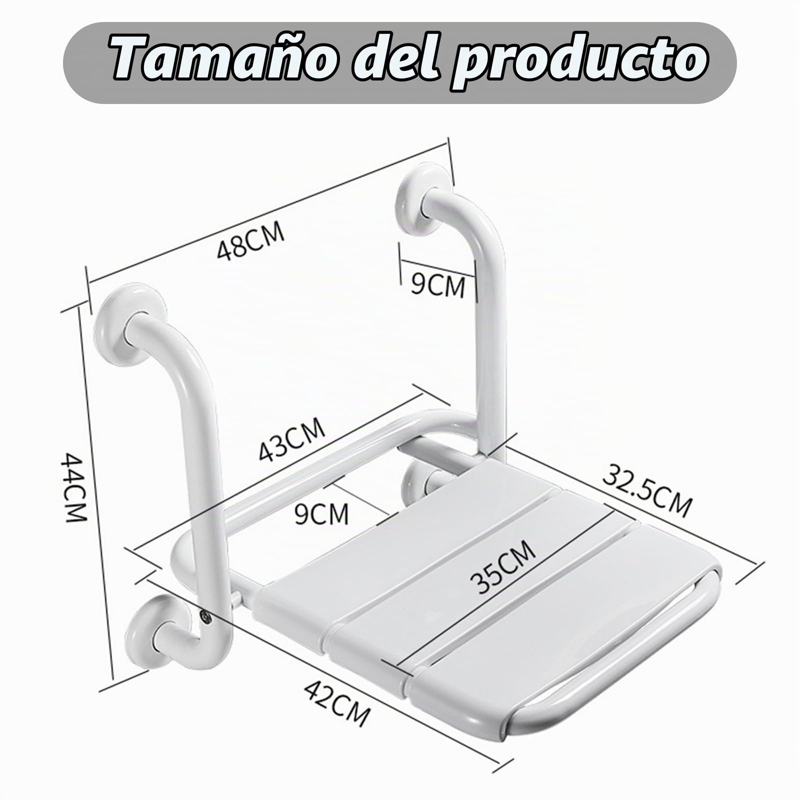 Silla Ducha Plegable, Asiento de Ducha de Pared 2 en 1 Asiento de Bañera Plegable Cargable con Reposabrazos para Baño Taburete de Baño Antideslizante para Personas Mayores