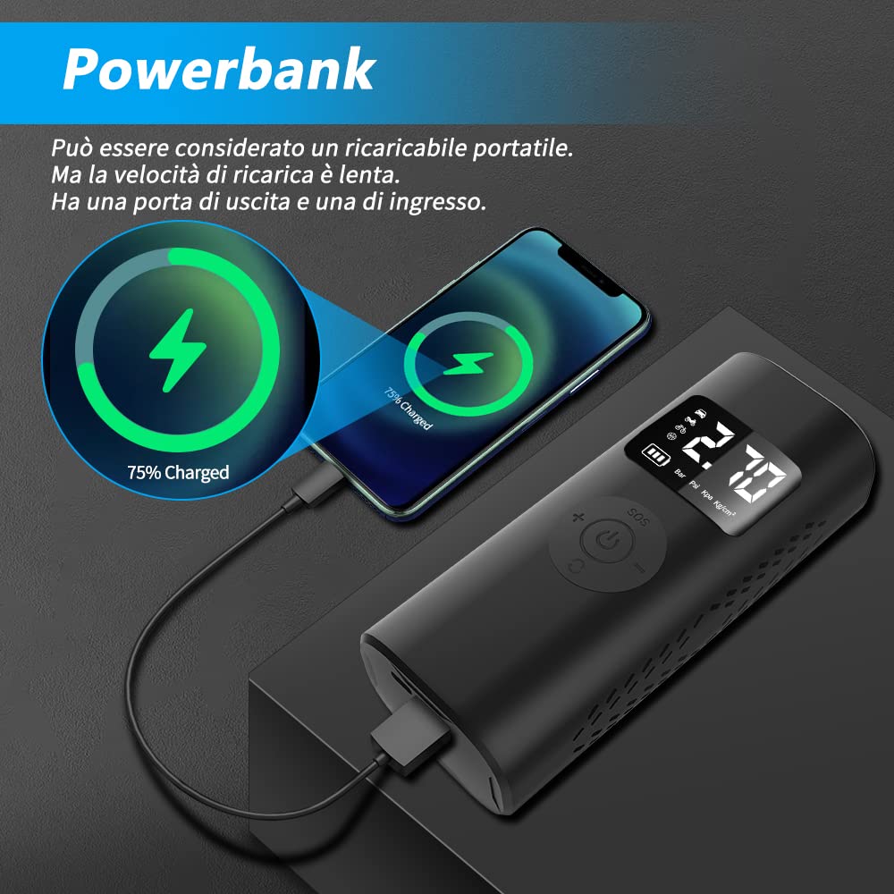 7800mAh Mini Compressore Aria Portatile Auto per Pompa Elettrica per Bicicletta, Auto, Moto, Monopattino,Palloni