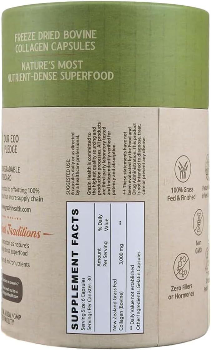 Grass Fed Bovine Collagen Capsules: 3000 Mg per Serving (30 Servings) - Image 6