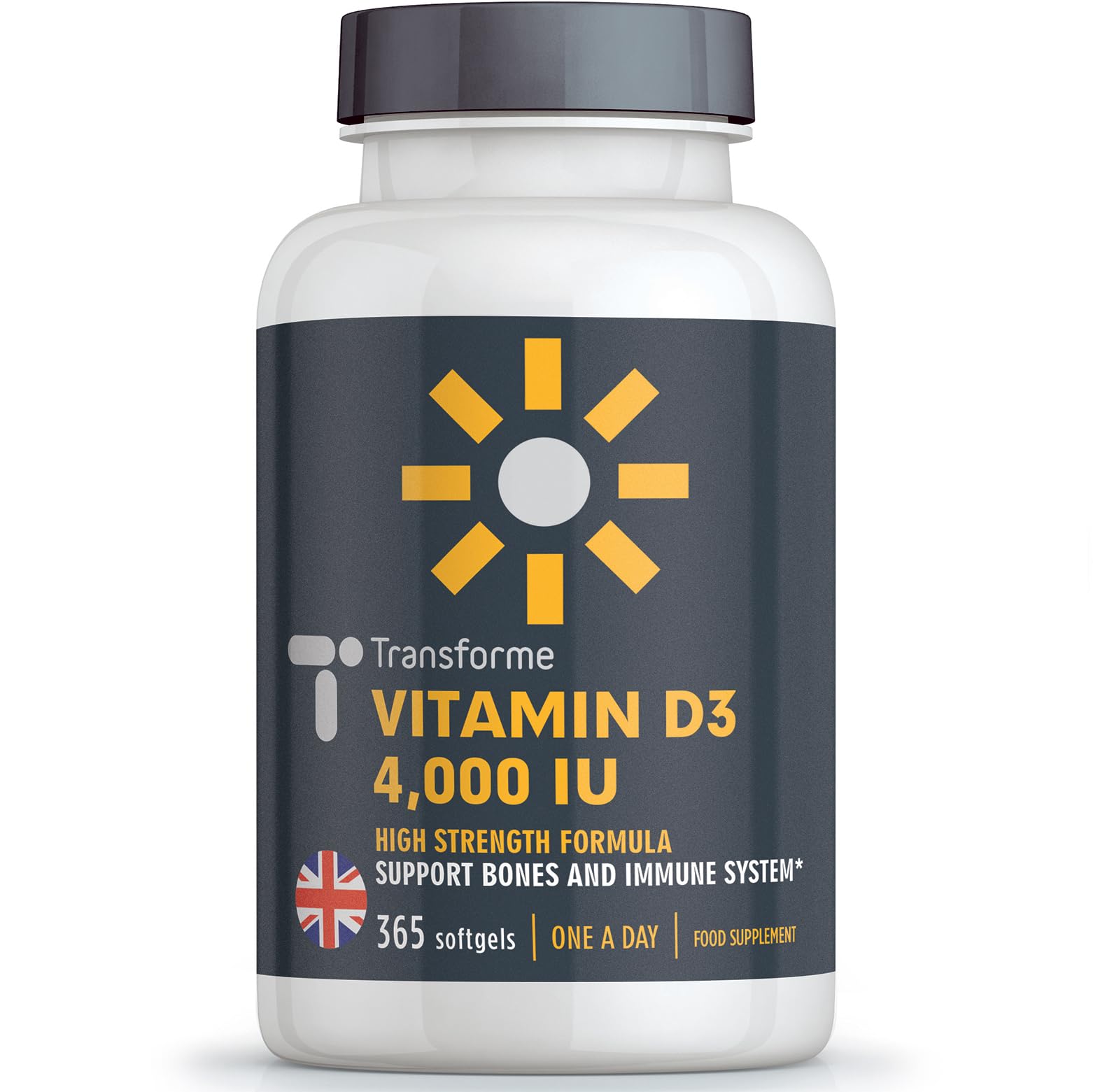 Transforme Vitamin D3 4000 IU, 365 Capsules 1 Year Supply, Maximum Strength High Absorption Softgels, Easy to Swallow Quadruple Strength VIT D Cholecalciferol - Not Tablets, Gluten Free