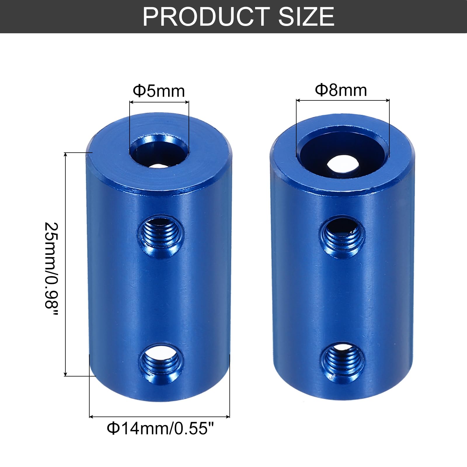 QUARKZMAN Sztywne sprzęgło śrubowe 5 mm do 8 mm, złącze wału, łącznik, dł. 25 mm x śr. 14 mm, złącze stalowe, sztywne sprzęgło zestaw do drukarki 3D "zrób to sam" z 16 śrubami, 4 sztuki
