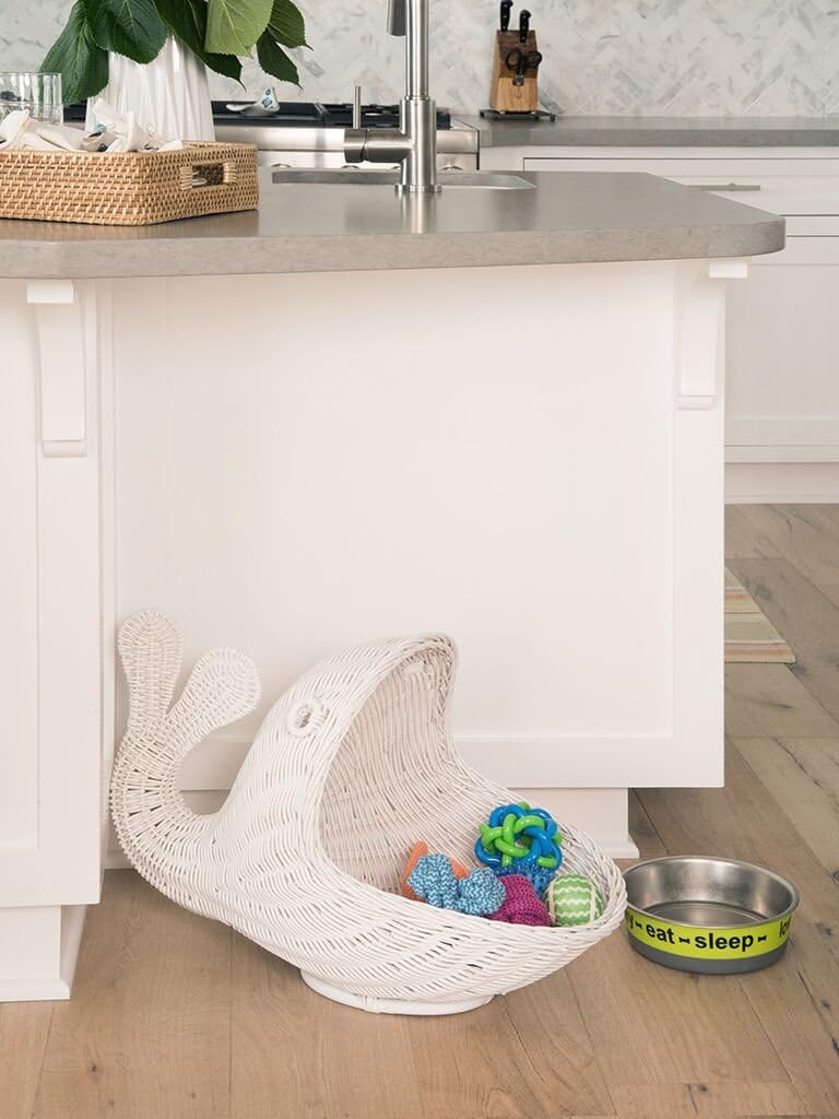 KOUBOO 1060104 Rattan Whale Storage Basket, White