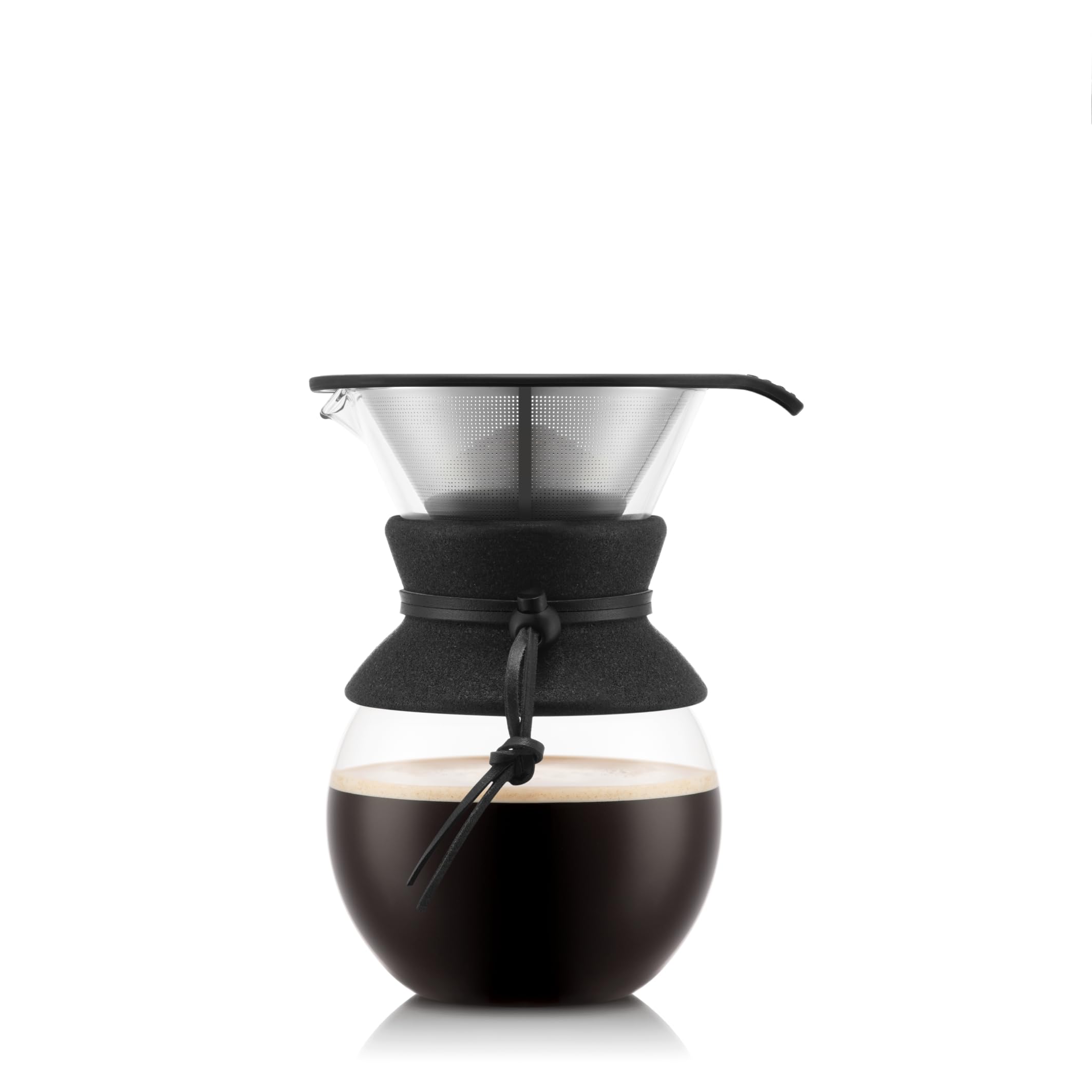Bodum 34oz Pour Over Coffee Maker, High-Heat Borosilicate Glass with Reusable Stainless Steel Filter and Black Cork Grip - Made in Portugal