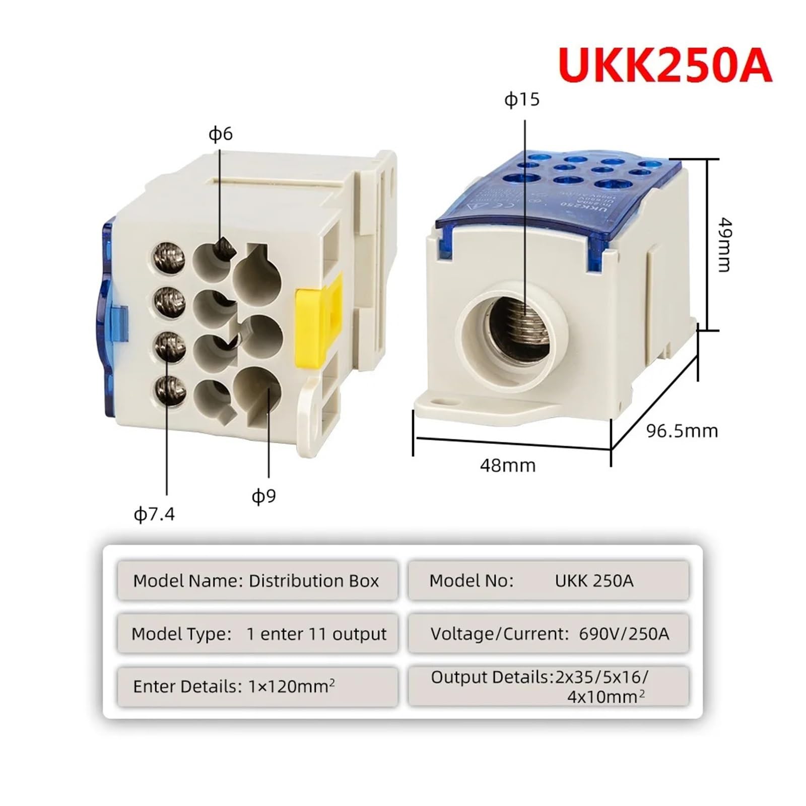 Skrzynka rozdzielcza listwy zaciskowej UKK80A UKK125A UKK160A UKK250A UKK400A UKK500A 1 w wielu elektrycznych szynach DIN (UKK-250A)