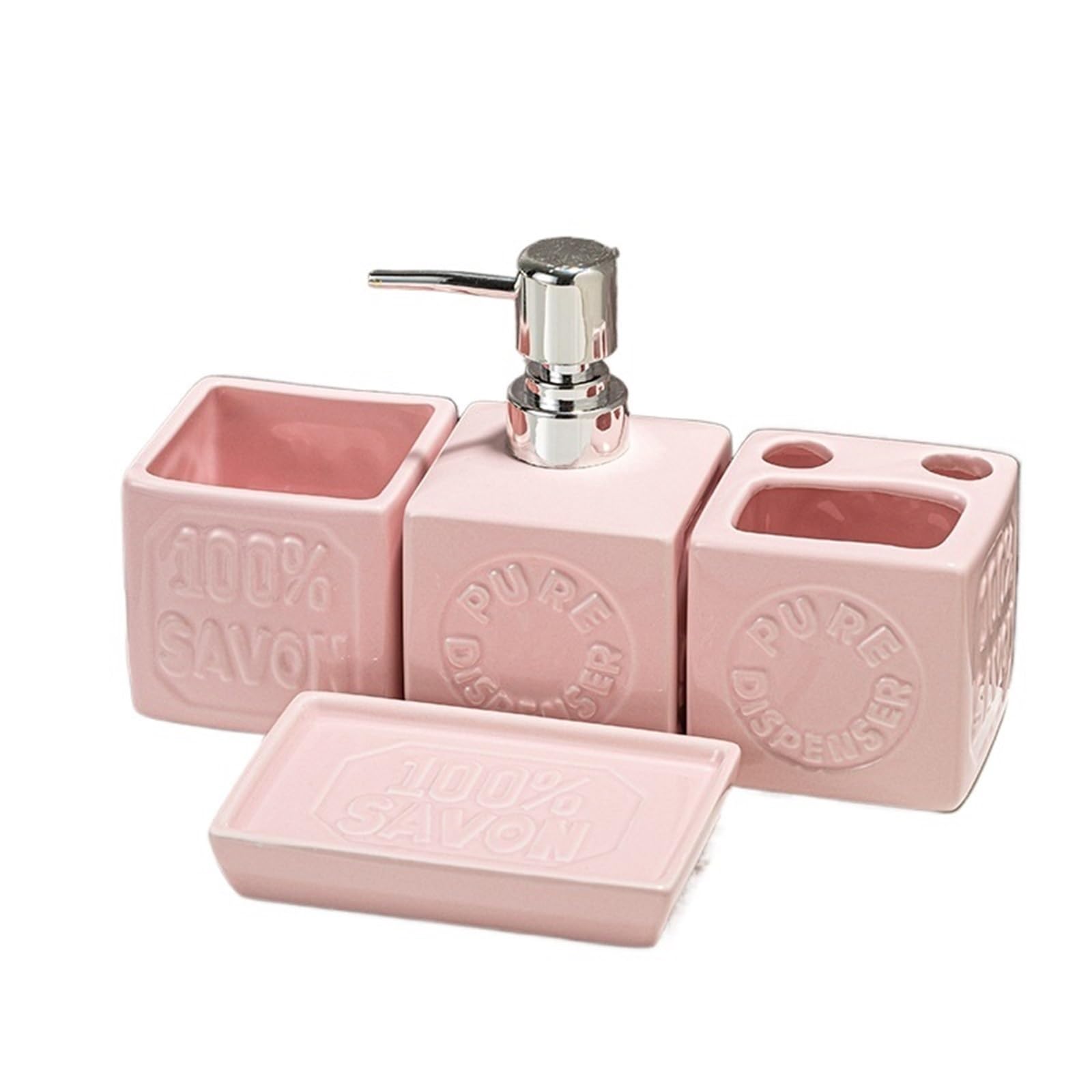 Soap Dispenser 4Pcs Bathroom Accessories Set, Sets Complete, Soap Dispenser, Toothbrush Holder, Mousewash Cup And Dish(Pink)