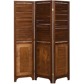 Amazon Com Legacy Decor 3 Panel Solid Wood Screen Room Divider With Adjustable Shutters On Top Half Walnut Brown Color Furniture Decor