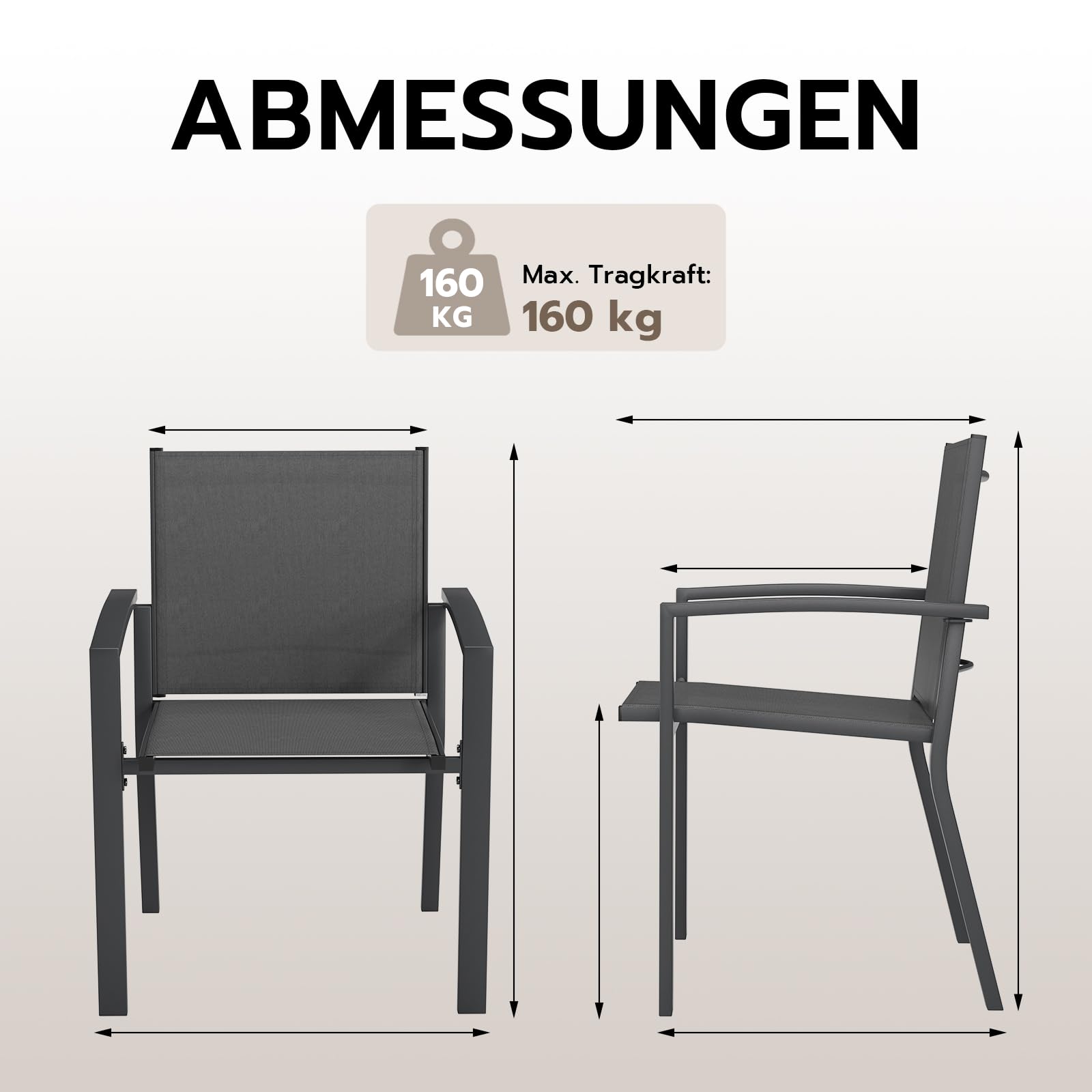 UDPATIO Gartenstühle Stapelbar 4er Set, Gartenstuhl Hochlehner, Balkonstuhl Wetterfest, Stapelstühle, Terrassenstühle Wetterfest 160kg Belastbar, Grau
