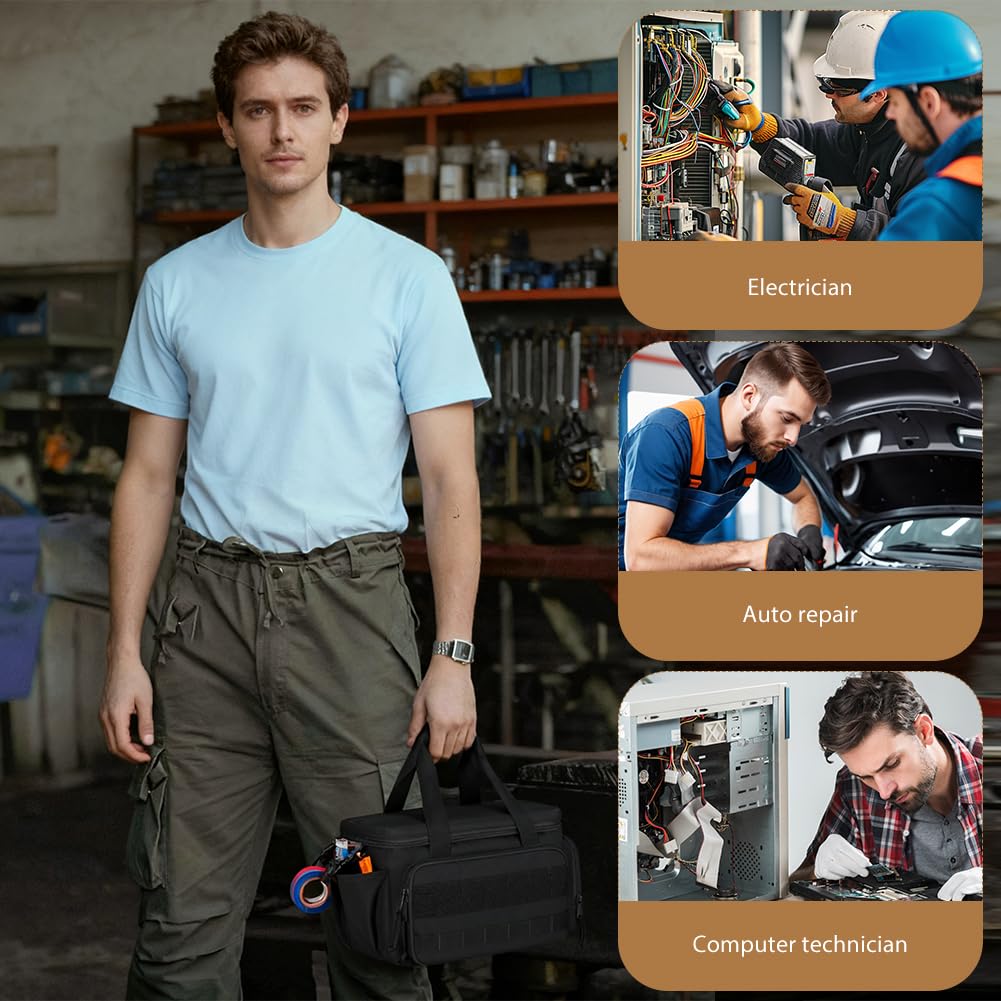Borsa per attrezzi per uomo, elettricista, impermeabile, borsa attrezzi multifunzionale, scatola attrezzi universale con molteplici tasche per artigiani, elettricisti, falegnami
