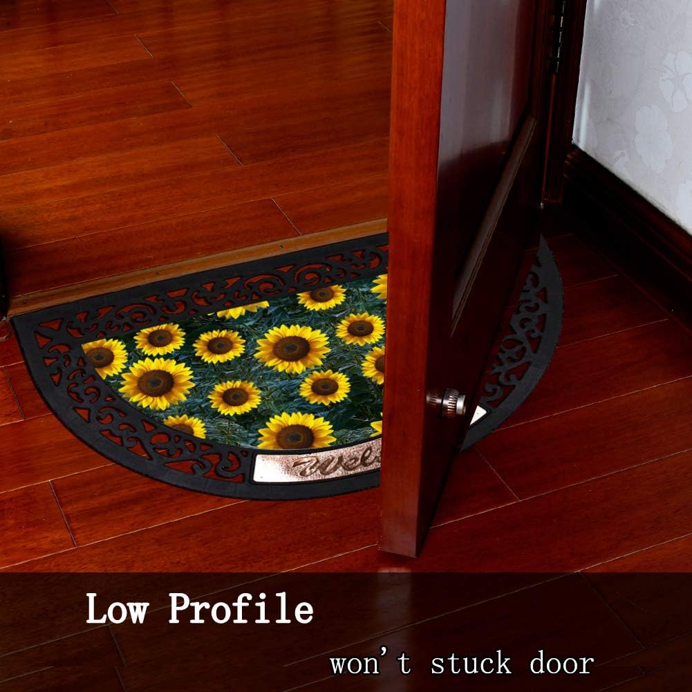 Half Round Fall Welcome Doormat Door Mat for Entry Home Patio Garden - Decorative Rubber Floor Mat Durable Entrance Rug Indoor Outdoor (Sunflower)