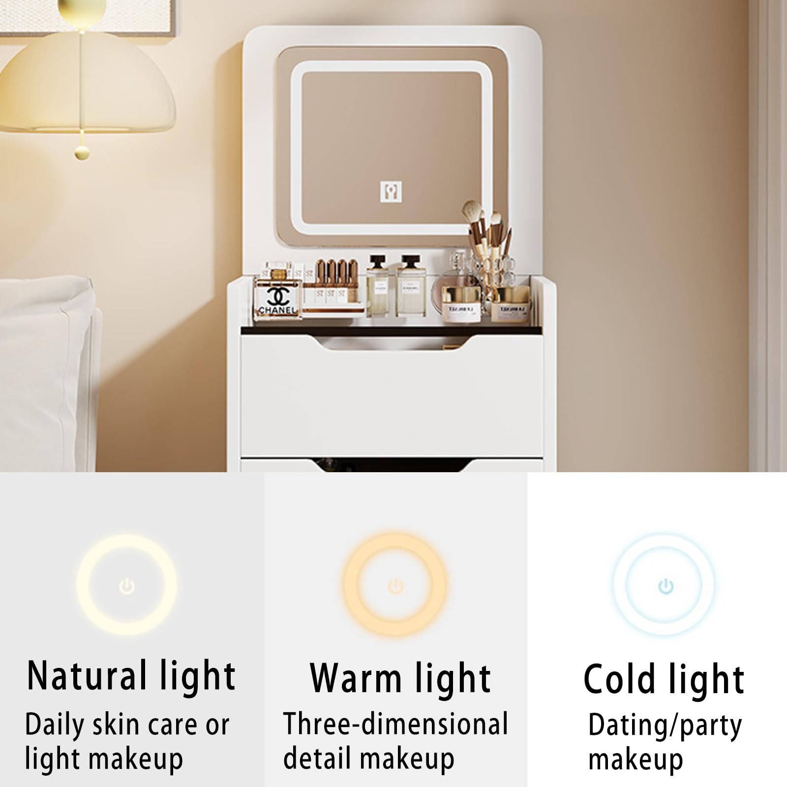 Ele White Makeup Vani with Mirror & Lights Cact Jewelry Sto for Smals 48 x 40 x 120 cm Perfect for Bedrooms & Dressing Rooms.