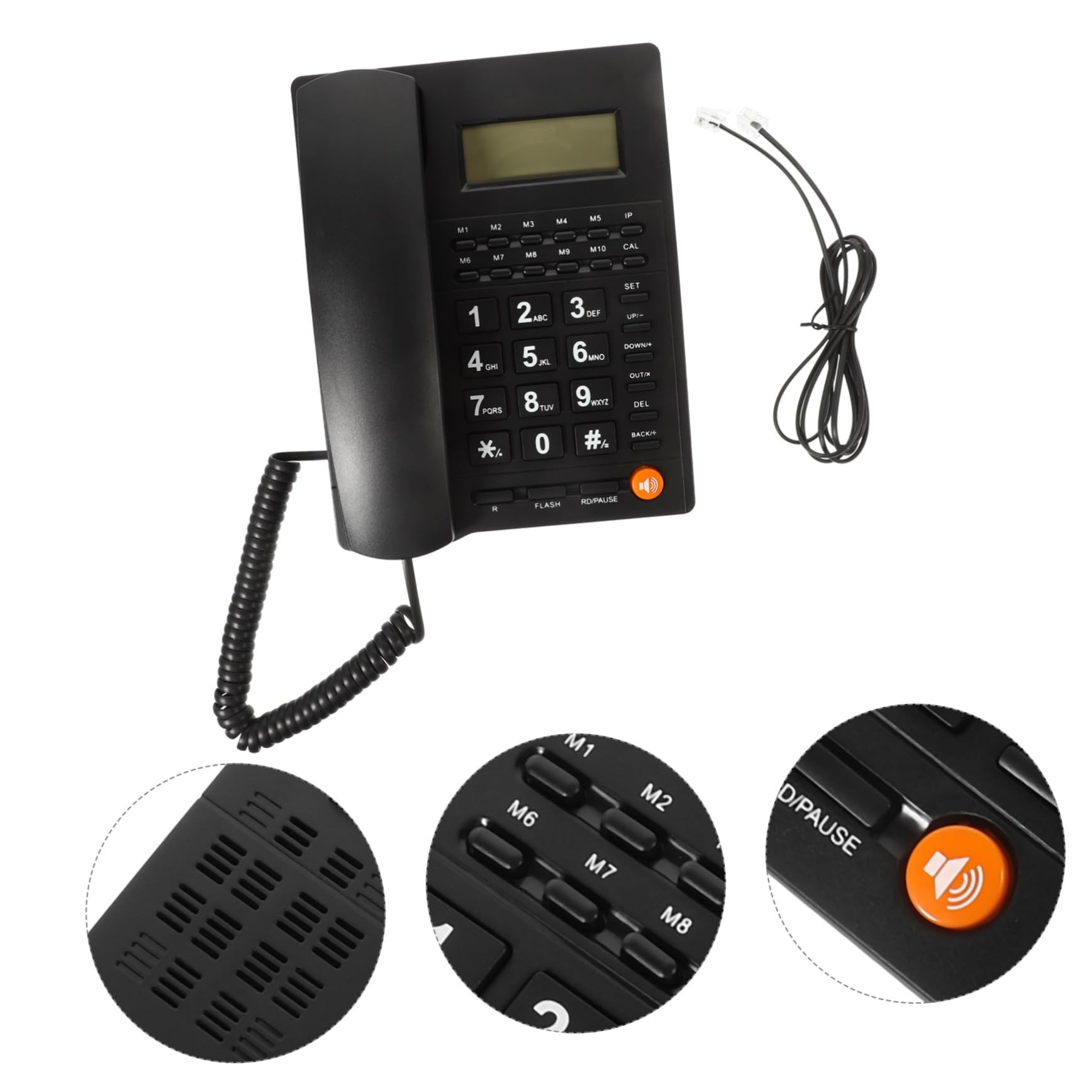 Telefono Fisso Tasti Grandi per Anziani Display Chiamante | Casa e Ufficio, Colore Nero, Struttura in Abs Componenti Elettronici e Rame