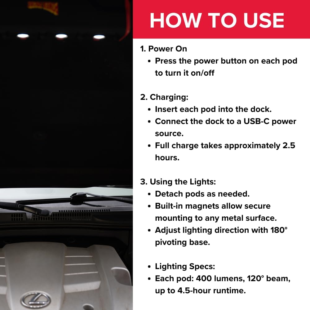 Power Probe PPMWL1400 1400 Lumen Modular Work Light with Detachable LED Pods