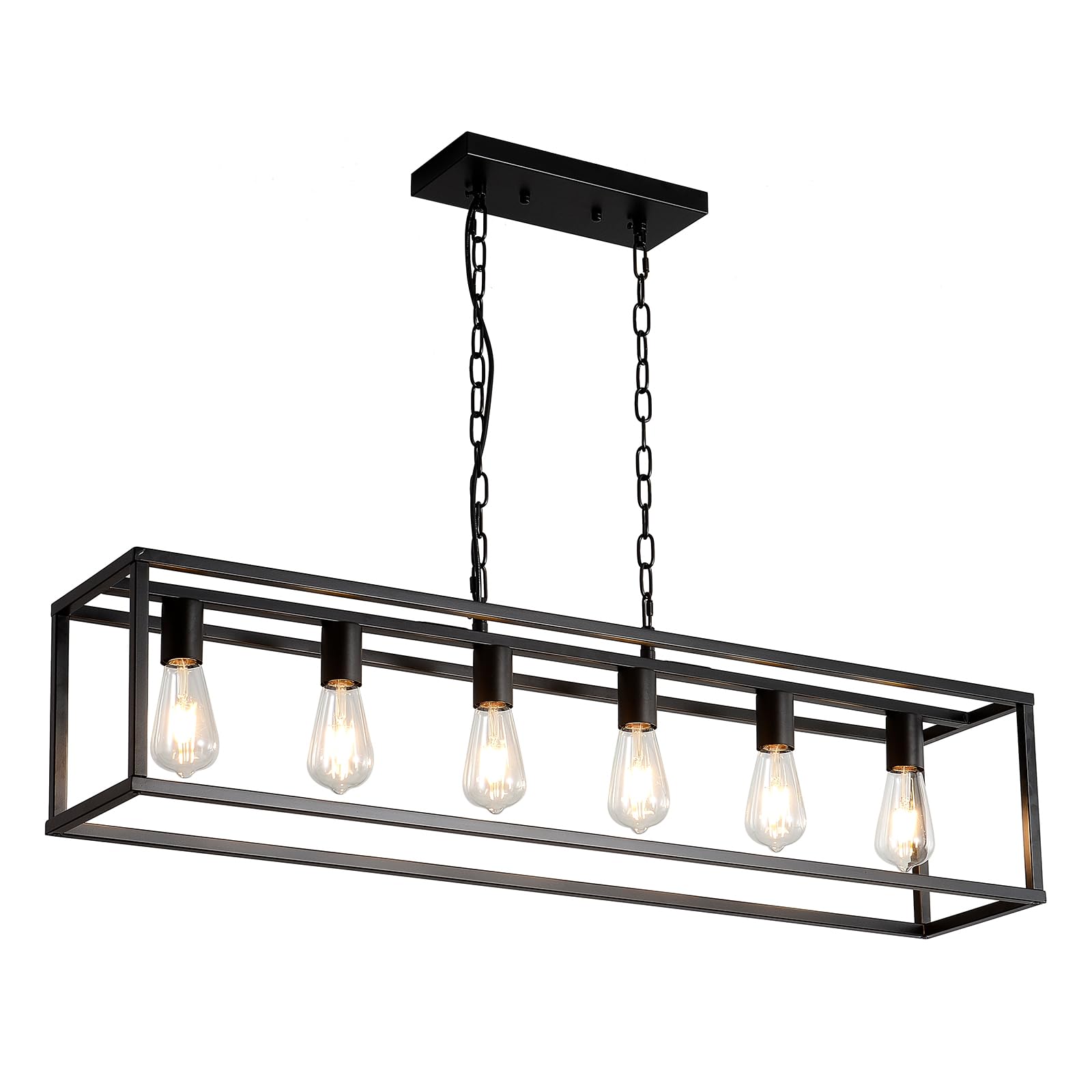 LIGOTFIRE - Dining room chandelier, island lights for kitchen, modern chandeliers, rectangular, black, 6 lights, linear cage pendant for farmhouse ceiling