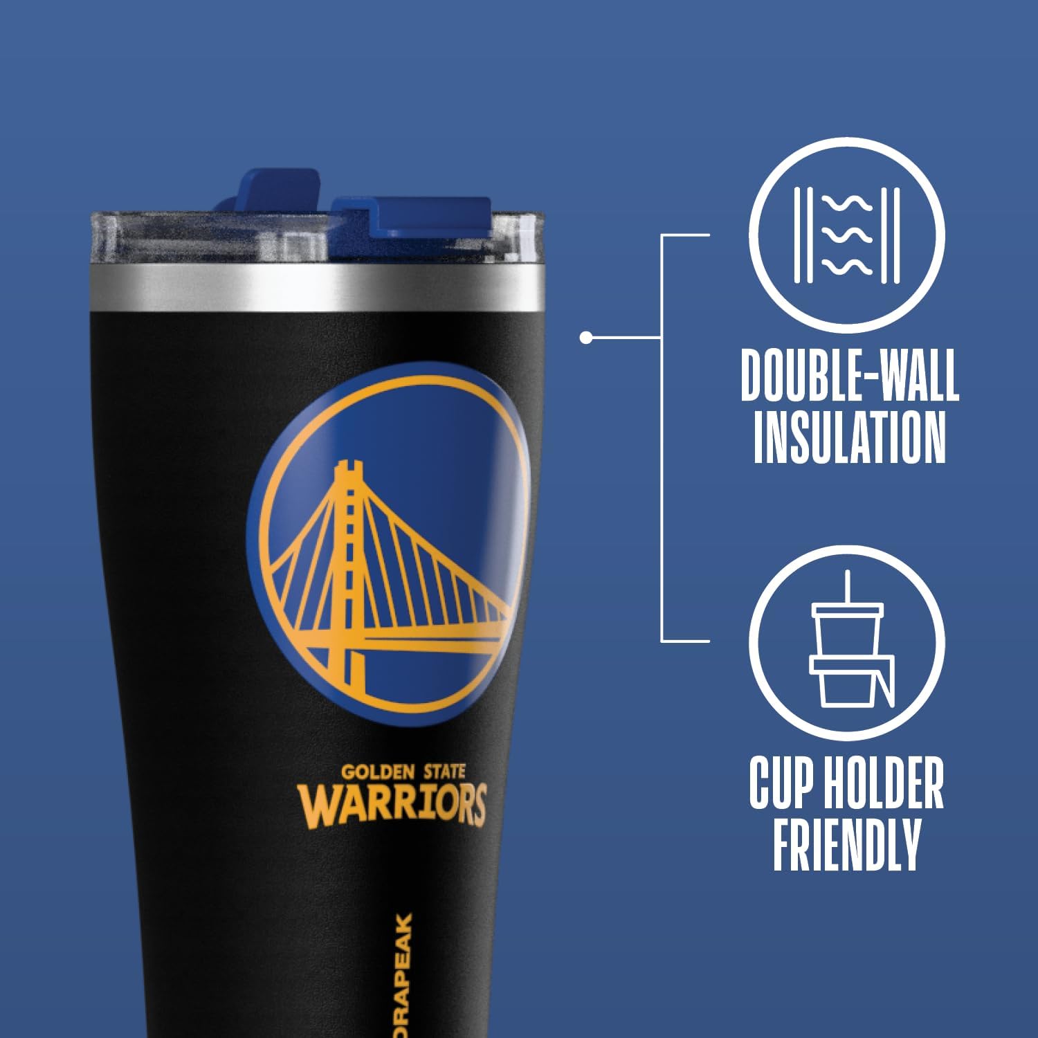 Hydrapeak Officially Licensed NBA Golden State Warriors Roamer 25 oz Stainless Steel Tumbler, Insulated Tumblers, Water Bottle With Straw