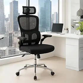 Cadeira Ergonômica com Encosto Mesh Preto, Apoio Lombar e Braços Ajustáveis – Ideal para Escritório e Home Office