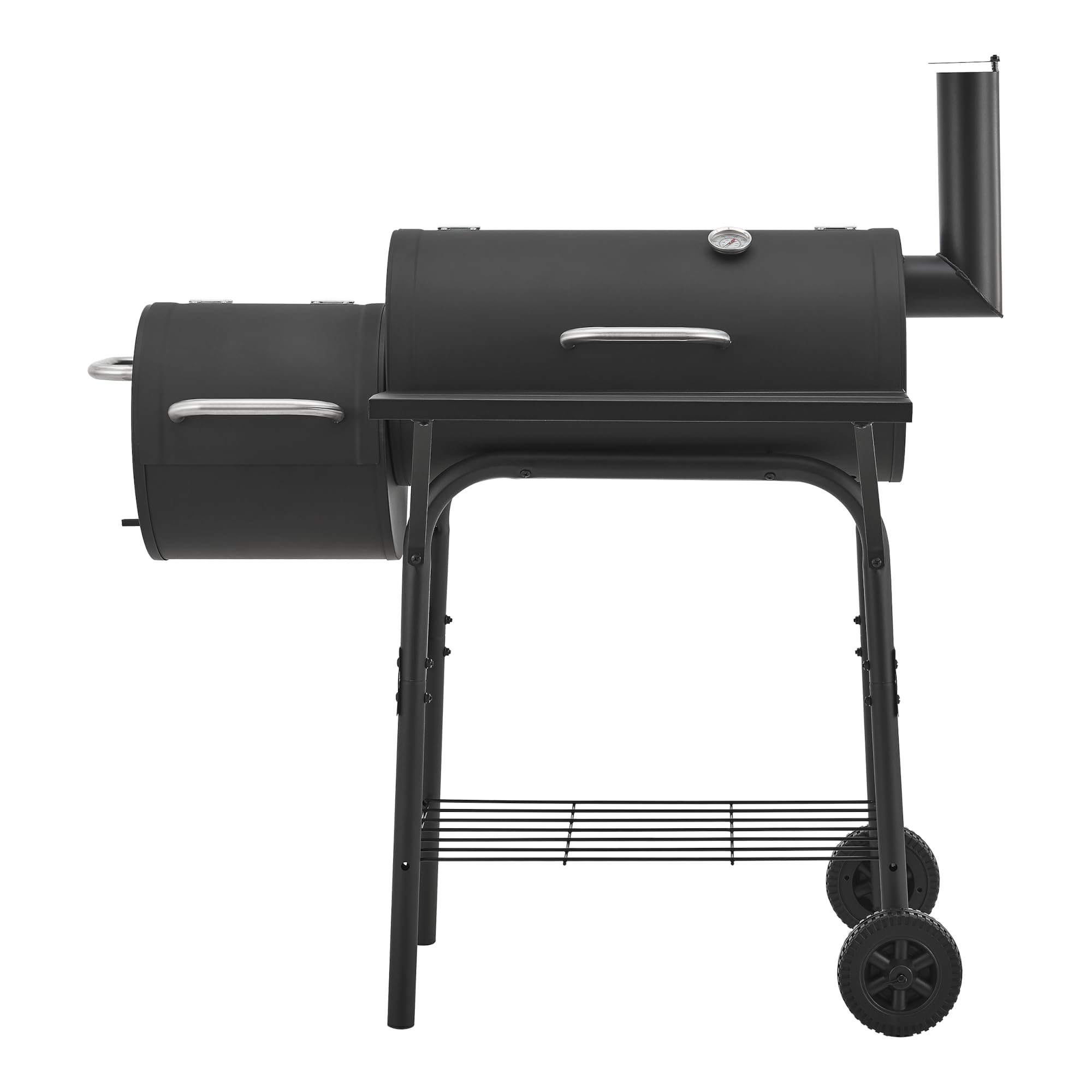 casa.pro Ahumador Barbacoa Smoker Portátil Barbacoa de Carbón con 2 Cámaras 2 Ruedas con Estantes Termómetro Salida de Aire y Chimenea Asa Acero Inoxidable 115 x 110 x 64 cm - Negro