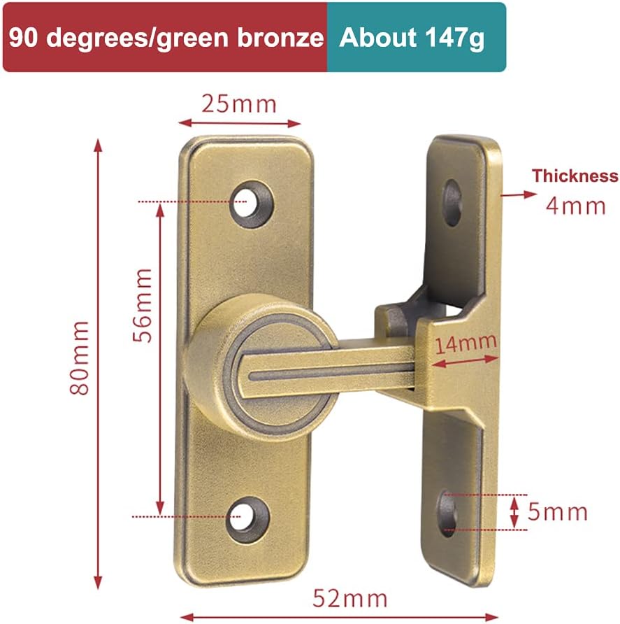 Portable Door Lock, Heavy Duty Black Flip Door Latch,90 Degree Stainless Steel Gate Latches Safety Barn Door Right Angle Door Lock Bolt,Curved Door Buckle