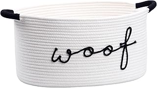 CIKI HOME Woof Dog Toy Baskets Cotton Rope Pet Toy Bin with Durable Handles, Large Dog Toy Storage Basket Puppy Bins Perfect for Organizing Chew Toys Blankets and Leashes