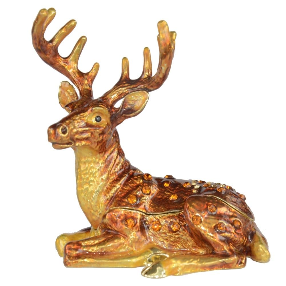 YOPI Deer Animal Crystal Bejeweled Trinket Box Metal Jewelry Holder Animal Sculpture Hinged Box