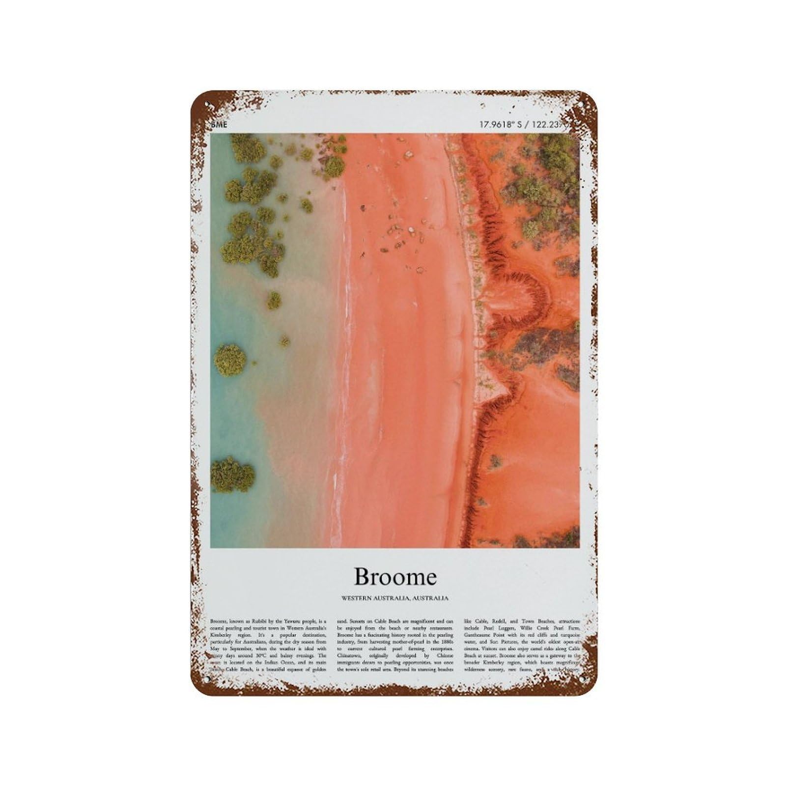 xiaoxiaoshen Broome Western Australia, Australia City Scenery Wall Decor Art Metal Tin Poster Modern Home Decor Art Home Bar Shop Decorations Vintage Sign 30x20cm