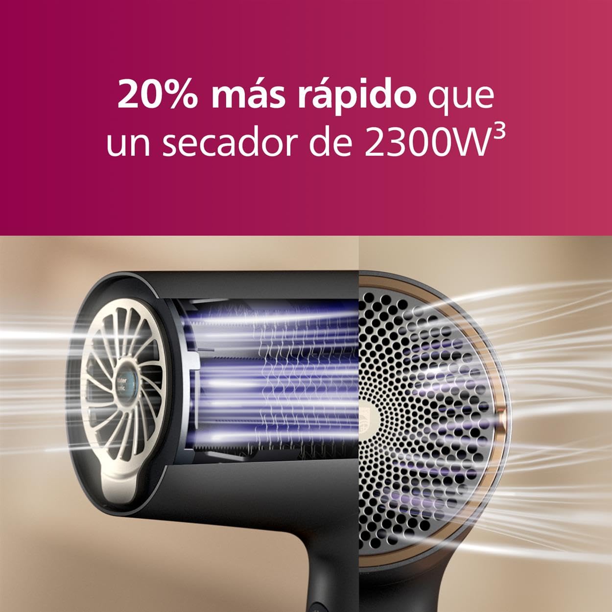 Philips Secador Serie 7000, Seca y Moldea Fácilmente, Tecnología ThermoShield Advanced que Protege de daños por calor, iones Minerales, con Boquilla y Difusor, 1800 W (modelo BHD713/10)