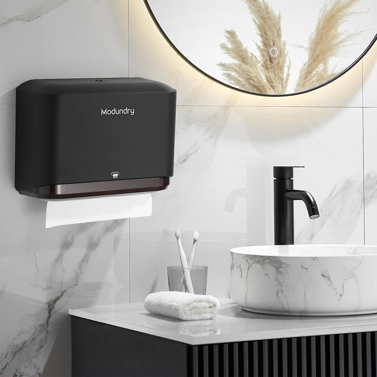 Commercial Paper Towel Dispenser Wall Mount C-Fold Multifold Trifold Towels Dispenser for Bathroom, No-Drilling Adhesive & Screws Included, Black