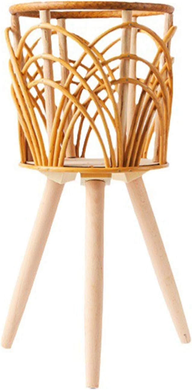 hejhncii Rattan Plant Stand Woven Plant Stand Wooden Wicker Planter With Wooden Legs