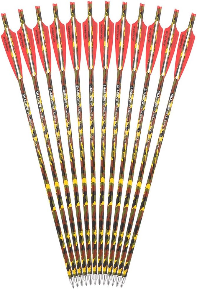 6/12pcs 22 Inch Carbon Crossbow Bolts - Camo Shaft Archery Crossbow Arrows with 125 Grain Removable Tips for Hunting & Shooting Activities
