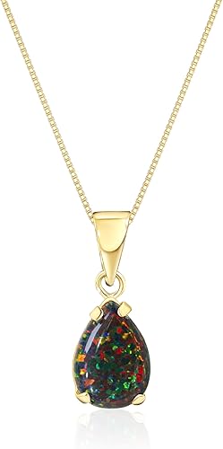 14K Gold Black Opal Necklace - 14K Solid Yellow Gold Dainty Teardrop Shape Pendant, October Birthstone 7x10mm Teardrop Opal Gemstone,Handmade disponible en Yaxa Colombia
